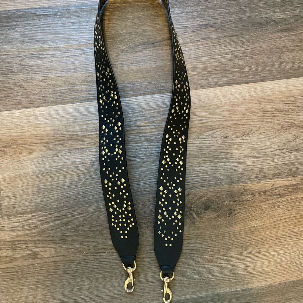 Rebecca Minkoff leather guitar strap black with gold studs